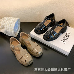 LBSFY  - Women Shoes 2024Summer New Roman Sandals Leather Fashion Retro Thick Heel High Heel Buckle Strap Heels Women Casual