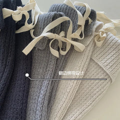 Lbsfy Korean Bow Tie Strap Knitted Leg Socks Y2K Leg Warmers Long Calf Covers Punk Japanese JK Pile Socks Stockings Stacked Socks