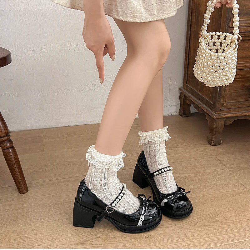 LBSFY -Platform Thick Heel Women Mary Jane Shoes Fashion Butterfly-knot Dress Shoes Ladies Outdoor Leather Pumps