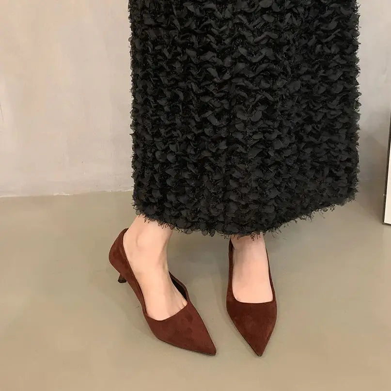 LBSFY -Fashion Sexy Flower Pointed Toe Thin Low Heels Pumps Women Elegant Wedding Slingback Mules Shoes Zapatos De Mujer