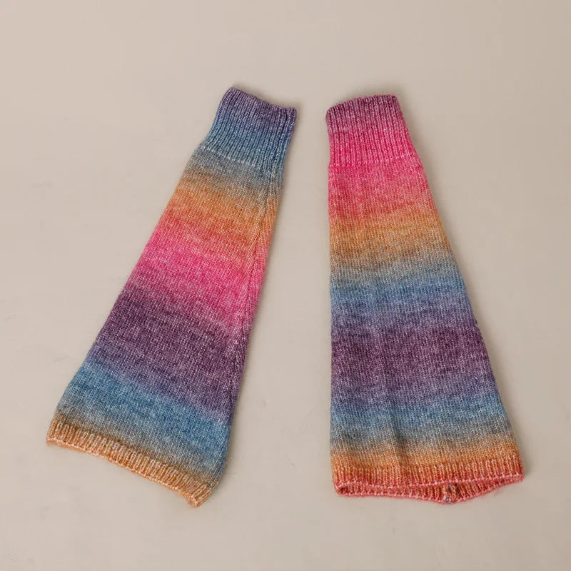 Lbsfy 1 Pair Women Retro Rainbow Gradient Pattern Leg Cover, Flared Slouch Knee High Knitted Leg Warmers, Women's Stockings & Hosiery