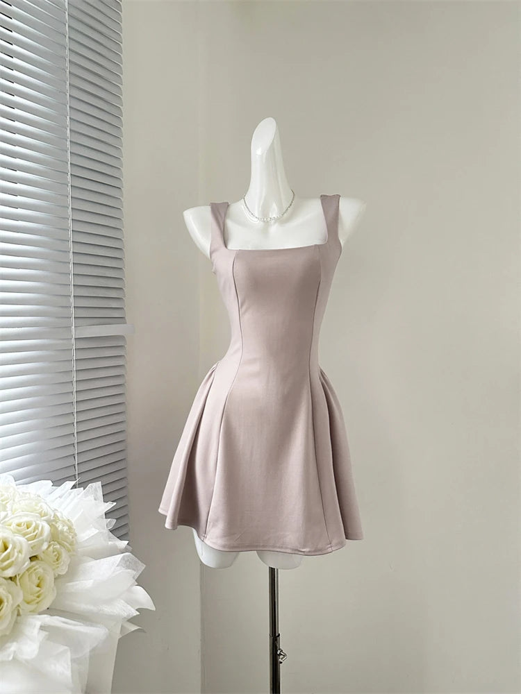 LBSFY -Elegant France Princess Women Short Dresses Summer Plain Corset Sweet Tutu Dress Party Evening Wide Straps Clothes 2025 New