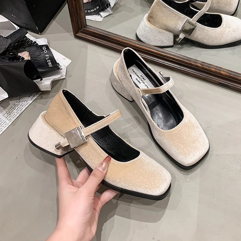 LBSFY -Spring Autumn Women's Luxury Mary Jane Shoes Square Toe Shallow Buckle Ladies Elegant Sole Ballte Shoes Casual Loafers Shoes