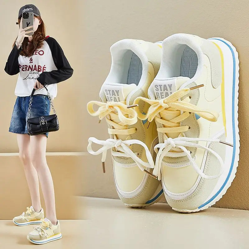 LBSFY  -  Yellow Platform Sports Shoes Woman Designer Fashion Niche Mixed Color Women Sneakers Casual Lace-up Female Sneakers