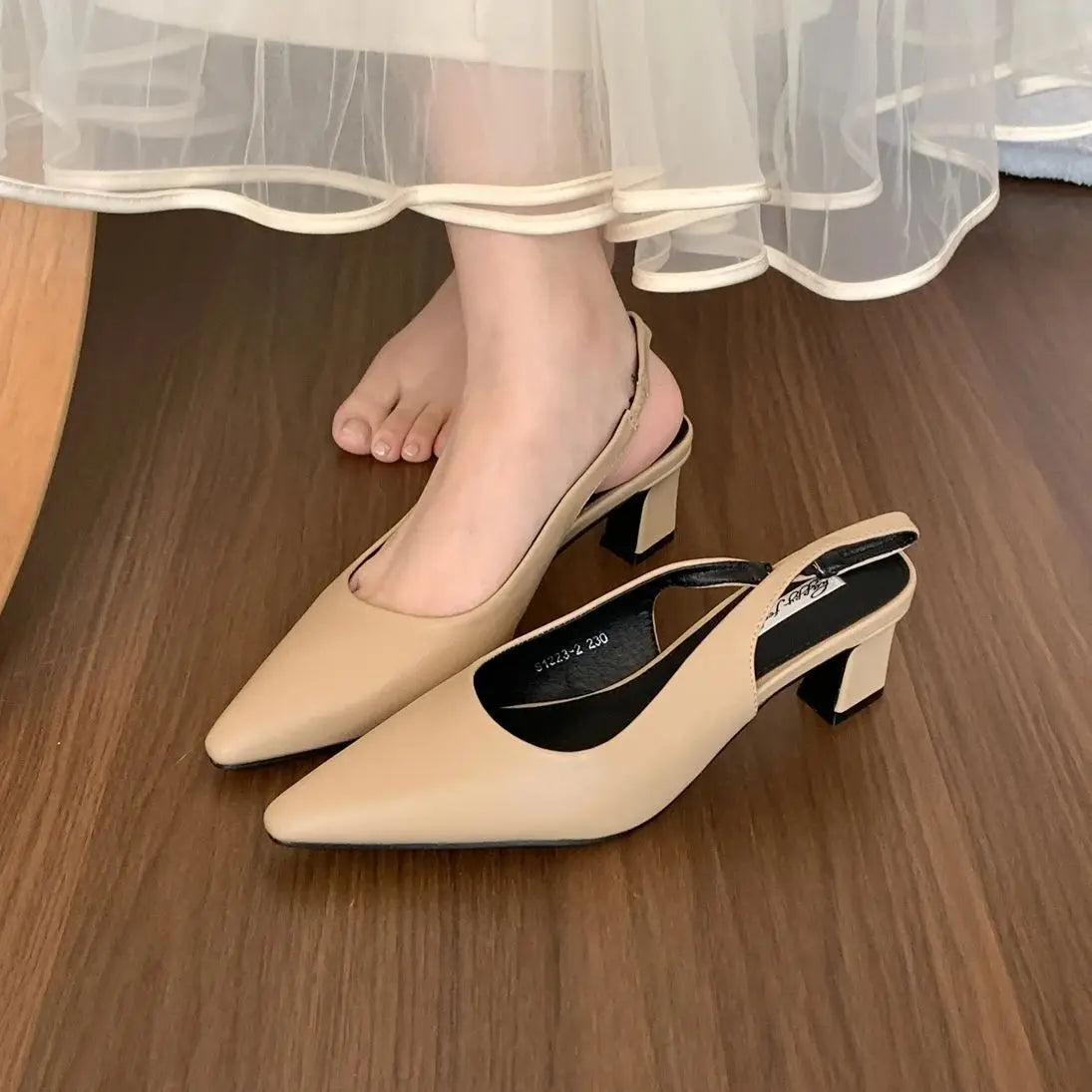 LBSFY -New Women Sandal Fashion Pointed Toe Shallow Slip On Ladies Elegant Slingback Shoes Thin Med Heel Dress Mules Shoes Muj