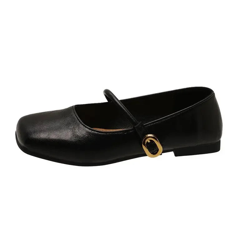 LBSFY -Women's Square Toe Slip-On Mary Jane Flat Shoes Soft Bottom Versatile Spring Summer New Style Casual Comfortable Leather Shoes