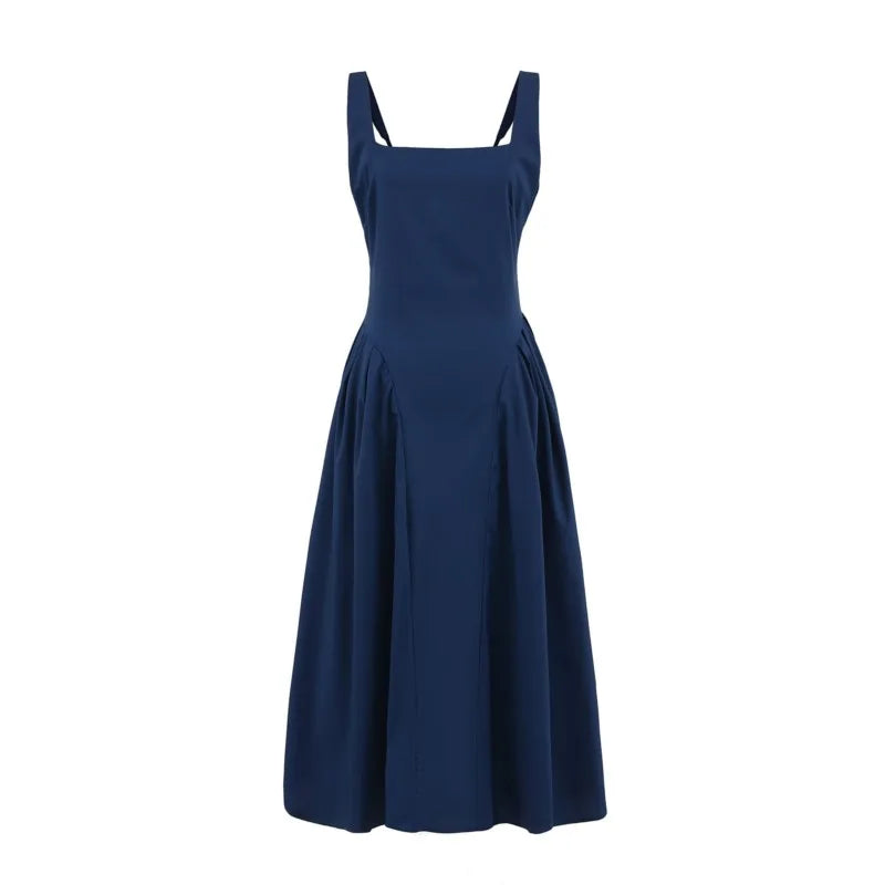 LBSFY -French Retro Style A-line Backless Strap Dress Solid Color Eleagant Chic Square Collar Party Dress New Female Vestidos