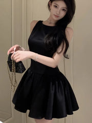LBSFY -Summer 2025 Chic Elegant Black Evening Party Women Princess Dress Pearl Chain Backless Wedding Guest Travel Short Dresses New