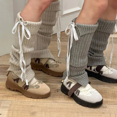 Lbsfy Korean Bow Tie Strap Knitted Leg Socks Y2K Leg Warmers Long Calf Covers Punk Japanese JK Pile Socks Stockings Stacked Socks
