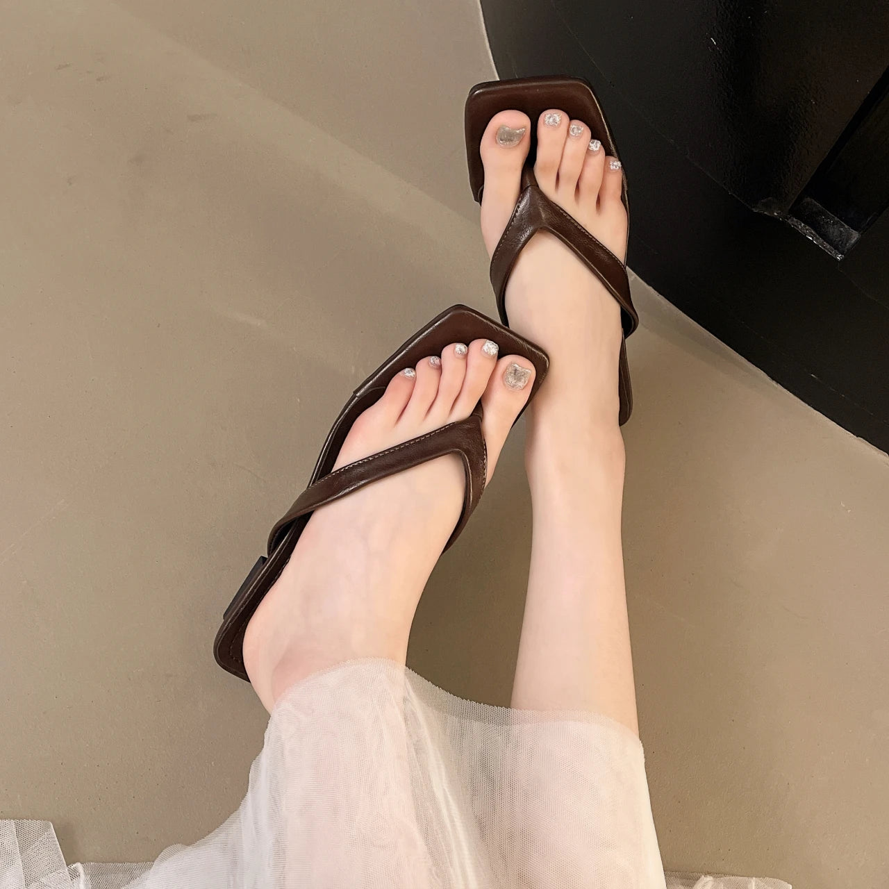 LBSFY -Summer Women Clip Toe Slippers Comfort Low Heel Slides Shoes Ladies Casual Dress Street Style Sandalis Flip-Flops Slippers