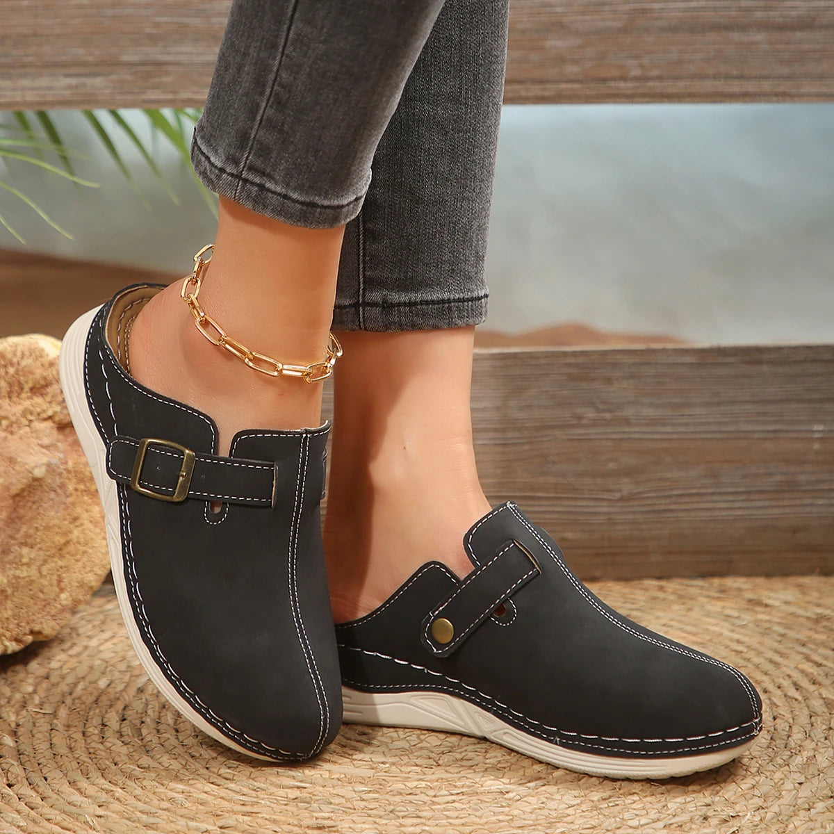 LBSFY -Large Size 42 Baotou Half Slippers for Women Spring Summer Shoes New Fashion Casual Solid Lightweight Outside Wear Slipper