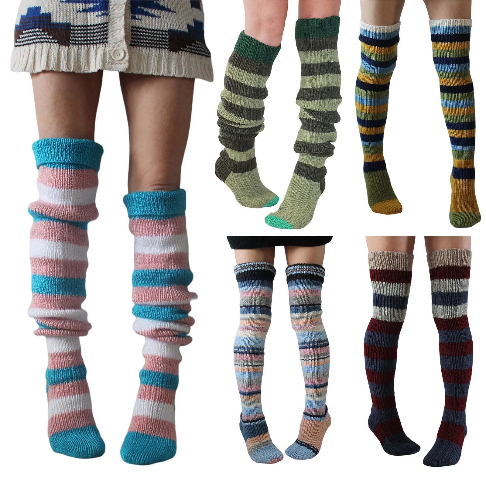 Lbsfy Women's Wool Knee Socks Leg Warmers Fashion Y2K Leggings Striped Long Knee Knitted Stacked Socks Women Winter Accessories