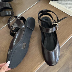 LBSFY  -  BIG Size 43 Designer Narrow Band Buckle Strap Women Flats Shoes Fashion Round Toe Party Dress Ladies Shoes