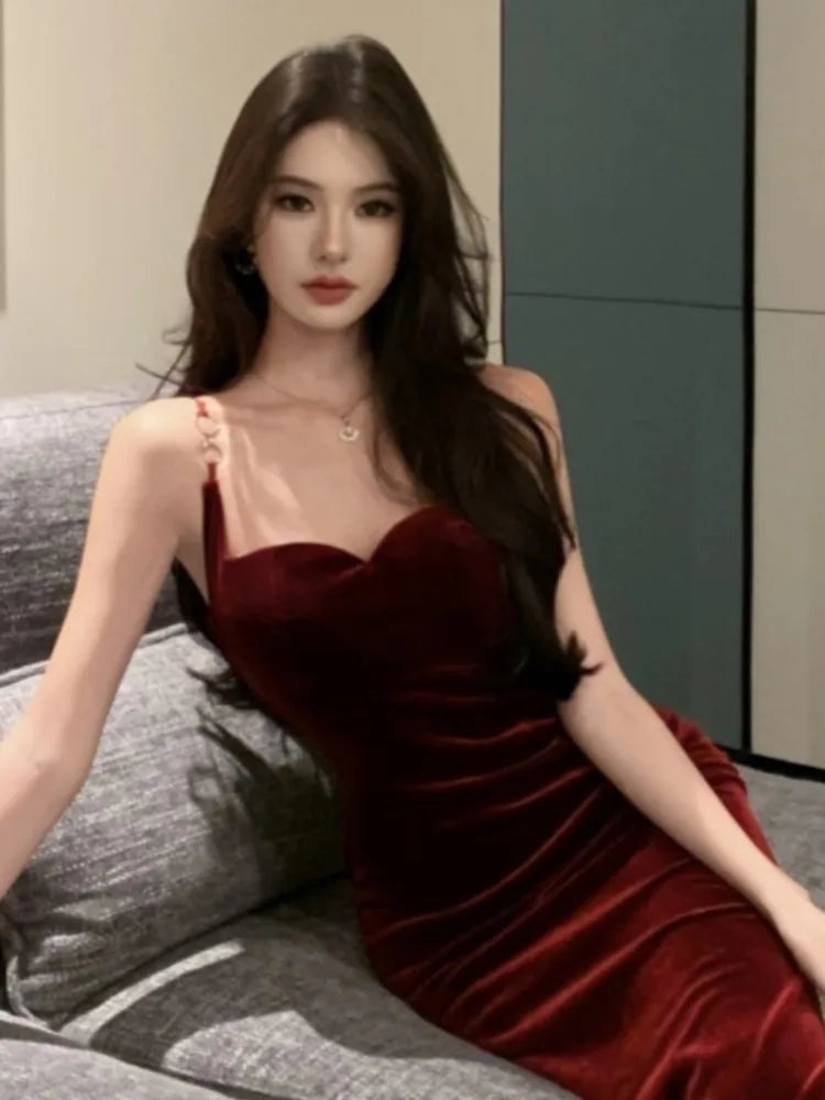 LBSFY -Vintage Elegant Sexy Bodycon Women's Dresses Backless Split Slim Off-Shoulder Sling Dress 2025 Chic Party Prom Female Clothes