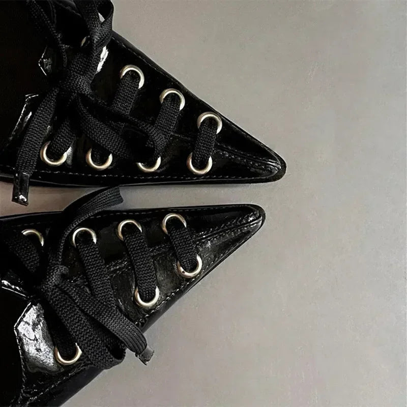 Lbsfy Fashion Bow Tie Design Leather Women Pumps Sexy Pointed Toe Thin High Heels Elegant Banquet Dress Mules Shoes Zapatos De Mujer
