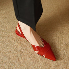 LBSFY  -  2024 New Brand Genuine Leather Sandals Pointed Toe Low Heel Women's Shoes Summer Party Dress Silver Red Footwear Large Size 42