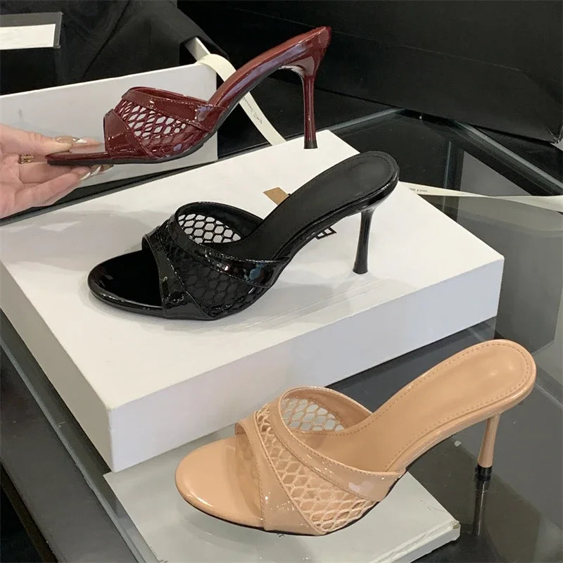 LBSFY -Summer Fashion Mesh Woman Slippers Elegance Stripper Thin Low Heels Beach Ladies Mules Slides Shoes Zapatos De Mujer