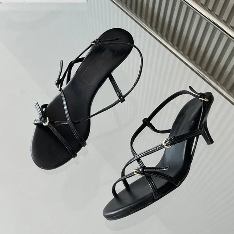 Lbsfy Summer Thin Heels Sandals Women Narrow Band Concise Open Toe Dress Shoes Ladies Buckle Elegant Fashion Footwear Female