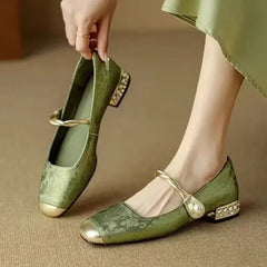 LBSFY -Shoes Female Fashion Square Toe Women's Pumps Autumn Shallow Mixed Colors Outdoor Casual Chunky Heels Office Ladies Shoes