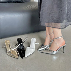 LBSFY -Spring Sexy Pointed Toe Ankle Buckle Strap Woman Pumps Sandals Elegant Thin Low Heels Slingbacks Female Mules Shoes