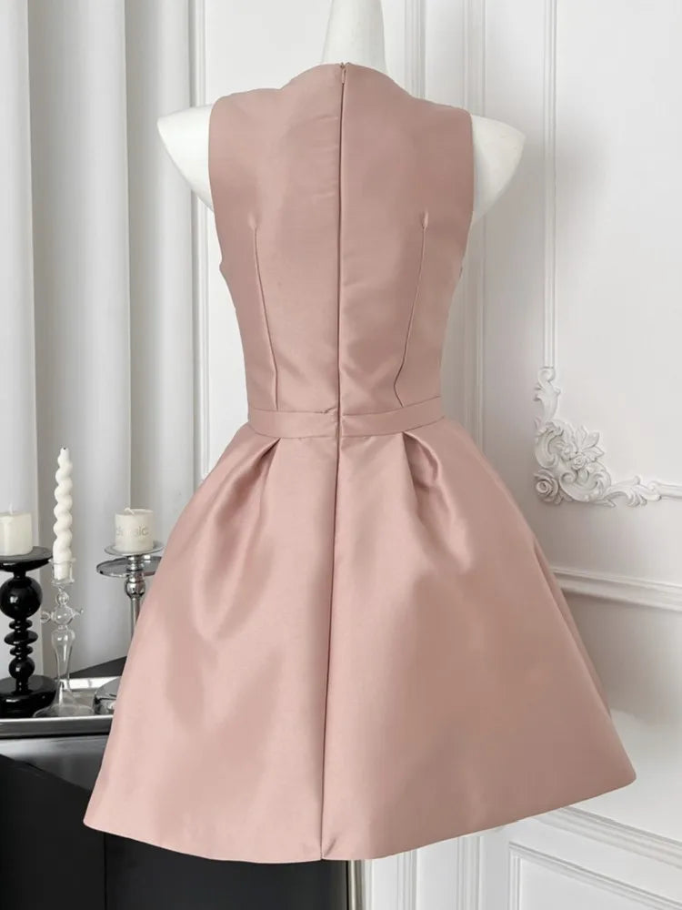 LBSFY -Sweet Satin Mini Dress for Women Korean Sleeveless Princess Birthday Party Short Dresses Summer Spring Solid A-Line Vestidos New