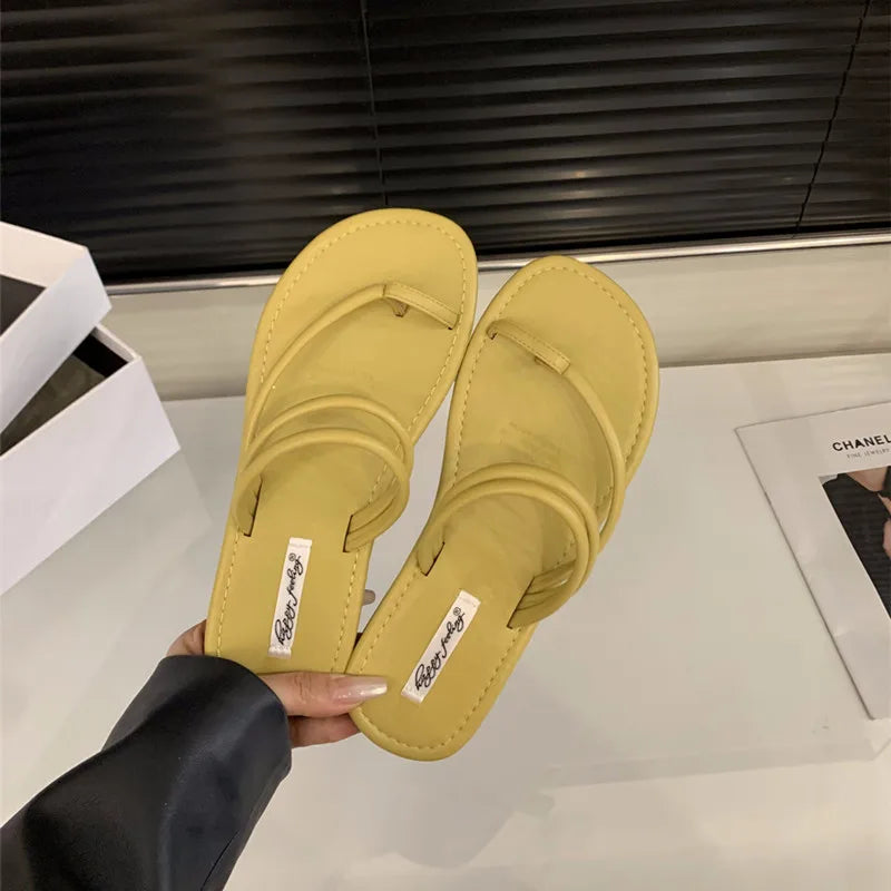 LBSFY -Summer New Brand Women Slippers Fashion Narrow Band Ladies Elegant Slides Flat Heel Outdoor Gladiator Shoes Beach Shoes
