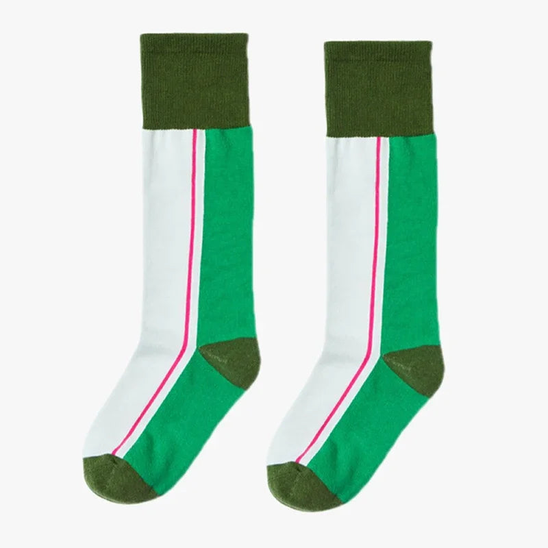 Lbsfy Spring Autumn Ins Fashion Woman Maillard Color Striped Retro Calf Socks Cotton High Tube Soft Sport Eutopean Women's Casual Sox