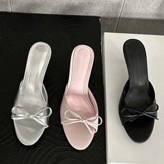 LBSFY -Summer Pink Butterfly-knot Woman Slippers Elegance Stripper Thin Low Heels Ladies Mules Slides Shoes