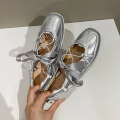 LBSFY -Ballet Flat Sneakers Women's Thick Bottom Bowknot Hollow Out Shoes Fashion Designer Mary Jane Ballet Comfort Shoes Female