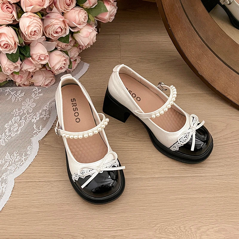LBSFY -Platform Thick Heel Women Mary Jane Shoes Fashion Butterfly-knot Dress Shoes Ladies Outdoor Leather Pumps