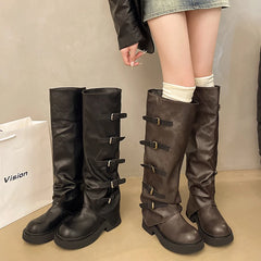 LBSFY -New Style Fashion Boots Women's Chunky Heel Mid-Calf Western Cowboy Boots Eepskin Leather Inner Material Outer Material