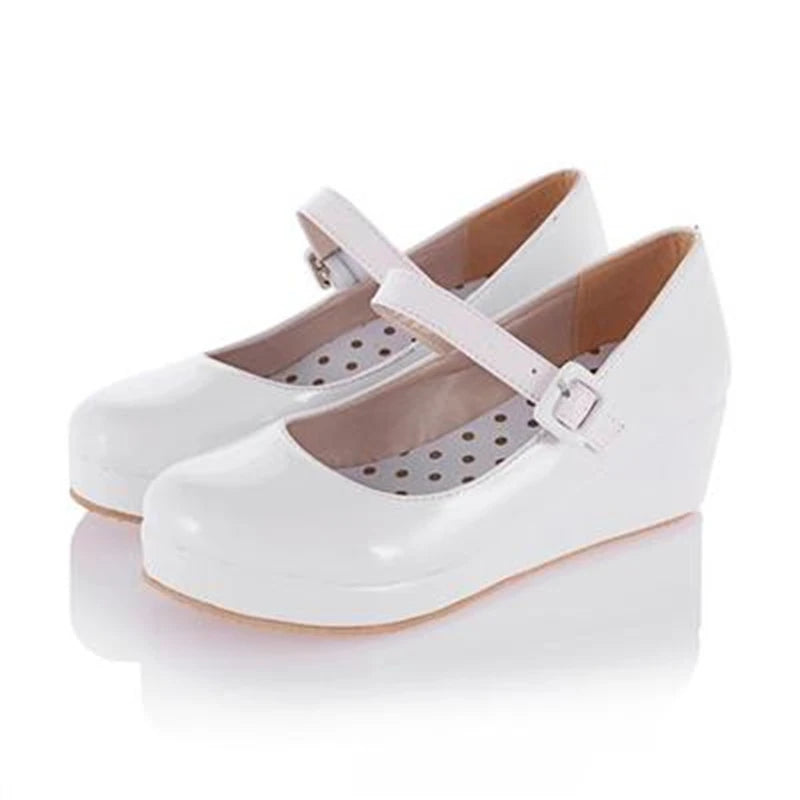 LBSFY  -  Sweet Lolita Shoes Round Head Muffin Heel Shallow Mouth Women Shoes Bowknot Kawaii Shoes
