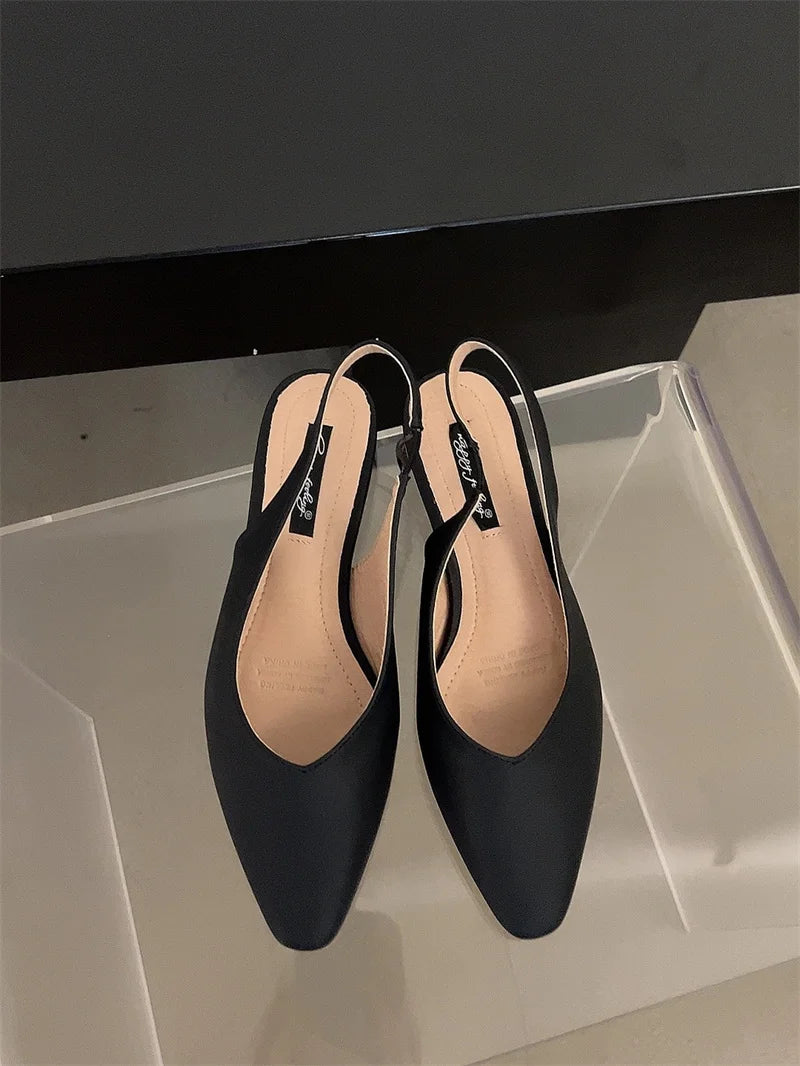 LBSFY -Women Flats Low Heel Slingback Sandals Slip On Shallow Mules Shoes Pointed Toe Female Office Lady Work Shoes Mujer