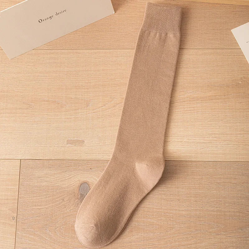Lbsfy Women Cotton Knee High Socks Girl Black White Stockings Solid color Casual Calf Sock Female Fashion Sexy Long Socks
