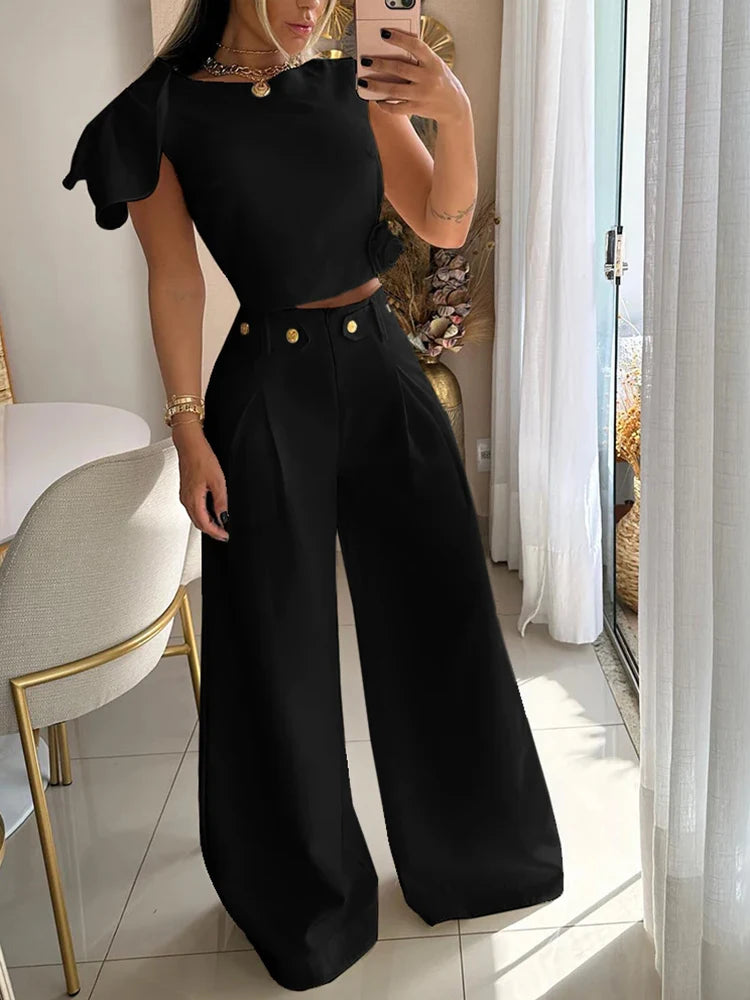 LBSFY  -  2 Pieces Sets Women Sleeveless Tee And Wide Leg Pant Outfits Casual Summer 2 Pieces Pant Sets Casual Suits  Women