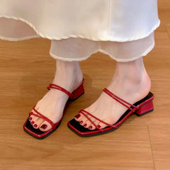 LBSFY -Summer Womens Slippers Elegant Female Sandals Square Toe Clip-toe Low Heel Slippers 2025 Sandalias Beach Slides