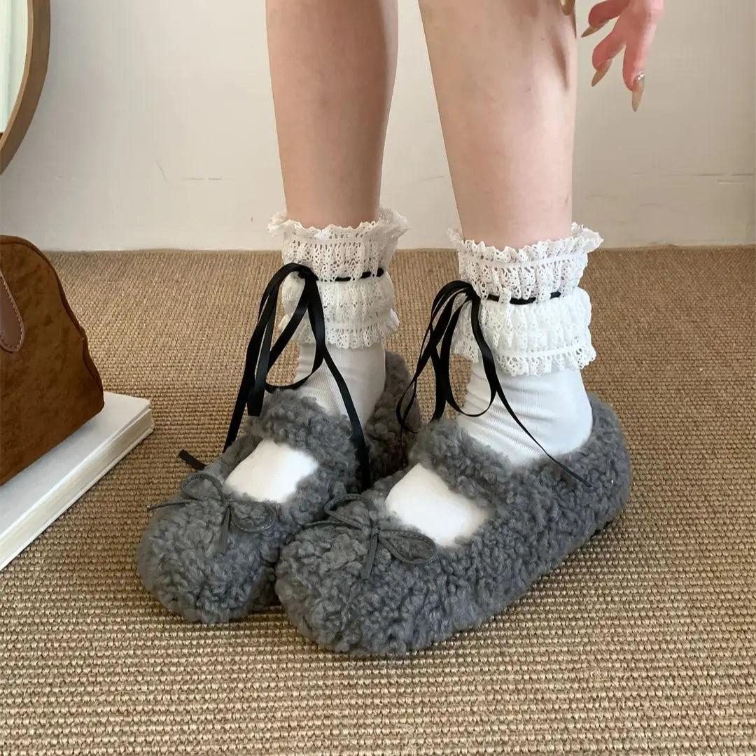 LBSFY  -    Winter New Women Flat Shoes Fashion Furry Ladies Casual Mary Jane Shoes Soft Outdoor Dress Round Toe Ballerinas Shoes