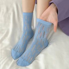 Lbsfy Women's Socks Cotton Mesh Middle Tube Summer Breathable Thin Japanese Style Solid Color Harajuku Short Crew Socks For Girls Gift