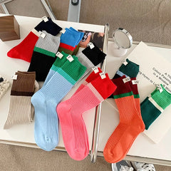 Lbsfy Fashionable and versatile Contrast colored socks women's high top pile up socks Korean version of spring/summer cotton socks