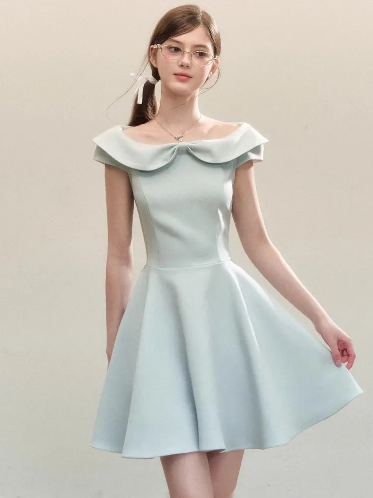 LBSFY -French Summer Retro Style Women's Dresses New Ball Gown Slim Fit Slash-Neck A-Line Short Party Dress Korean Chic Prom Vestidos