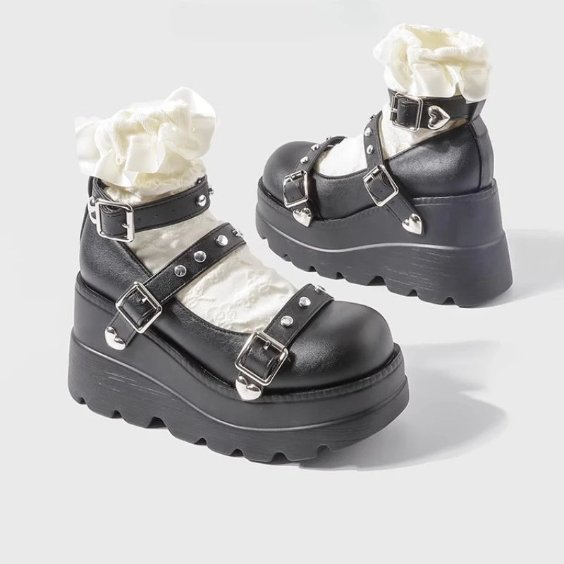 LBSFY -Women Chunky Pumps Mary Jane Super High Heel Platform Wedge Summer Ladies Sandals Belt Buckle Classic Sweet Punk Female Shoes