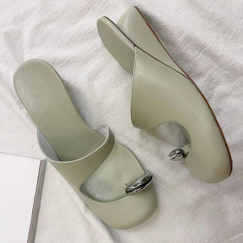 LBSFY  -  Metal Set Toe Wedge Slippers for Girls Baotou Slippers Women's New Casual Slippers Sandalias De Mujer Verano 2024 Zapatos