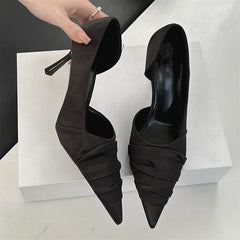 LBSFY -Design Style Pleated Shallow Pointed Toe Women Pumps Fashion Thin High Heels Party Dress Mule Female Shoes