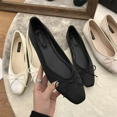 LBSFY -Luxury Lace Tie Leg Satin Silk Ballet Flats Woman Square Toe Bowknot Elastic Band Ballerinas Ladies Wedding Mary Janes Shoes