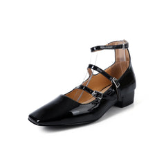 LBSFY  -  Women's High Heels Casual Shoes Mary Jane Patent Leather Thick Heels Spring Summer Party Buckles Wedding Shoes Woman