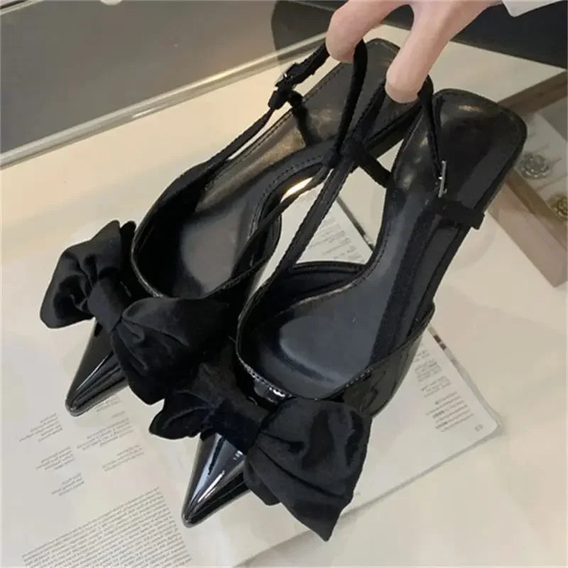LBSFY -Spring Fashion Butterfly-knot Buckle Strap Pumps Women Pointed Toe Square Heel Dress Casual Mule Ladies Sandals Shoes