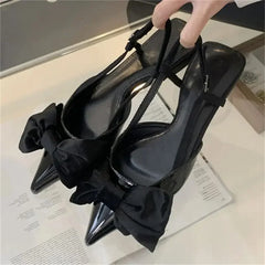 LBSFY -Spring Fashion Butterfly-knot Buckle Strap Pumps Women Pointed Toe Square Heel Dress Casual Mule Ladies Sandals Shoes