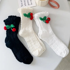 Lbsfy women cotton socks Japanese solid color cherry sweet spring Lolita princess white socks girls gift female