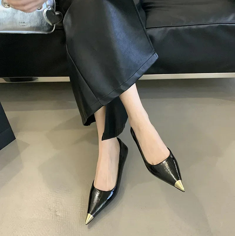 Lbsfy Elegant Pointed Toe Low Small Heel Women Pumps Sexy Soft Patent Leather Heels Spring Mules Shoes for Women Fashion Office Shoes