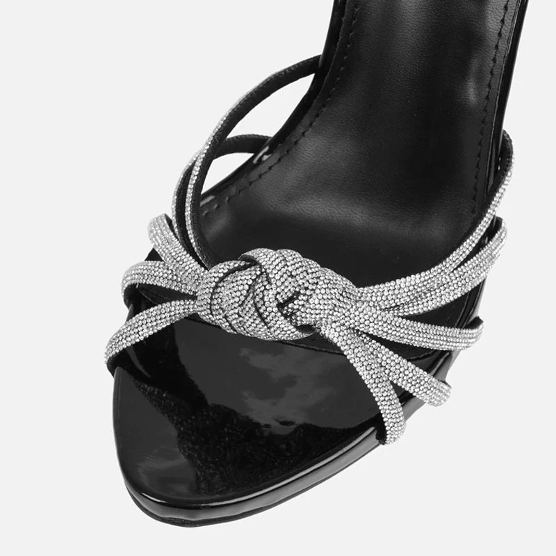 LBSFY -2025 New Arrival Silver Crystal Narrow Band Women's Sandals Summer Party Wedding Prom Shoes Platform Open Toe High Heels